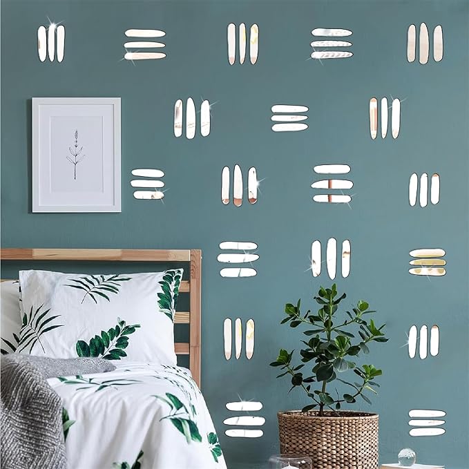 162pcs Stripe Wall Decals Silver Acrylic Mirror Wall Decor Stickers Mirror Tiles for Walls Accent Peel and Stick Decals Irregular Stripe Vinyl Murals for Living Room Bathroom Office Farmhouse Decor