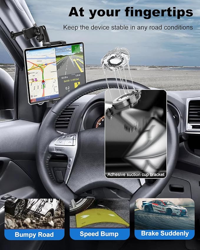 Grab Handle Tablet Holder for Truck/Car, Shockproof Metal Arm Tablet Mount Clamp for Tractor, Picku, SUV, Van, Excavator, Front Loader, Forklift, Compatible with 4-13" iPad Pro Air, iPhone