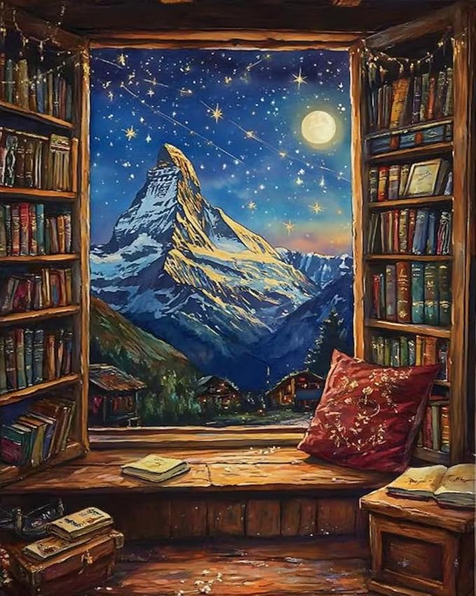 Mosaflare Paint by Numbers for Adults Beginner, Mountain Moon Landscape Adult Paint by Number Kits on Canvas, DIY Acrylic Oil Easy Painting by Numbers for Home Wall Decor 16X20 inch (Without Frame)