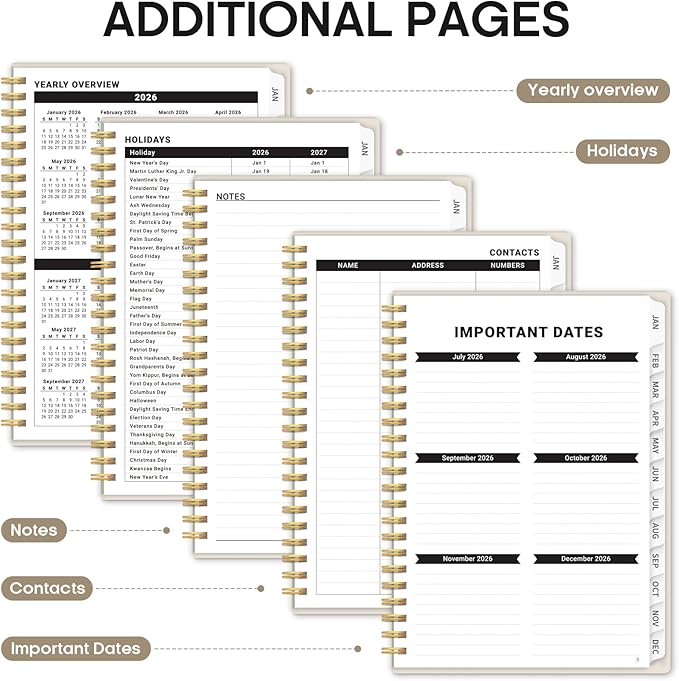 2026 Planner, Weekly and Monthly Calendar Planner for Women, Jan 2026 - Dec 2026, Hardcover Planning Agenda book with Tabs, Spiral Bound, Inner Pocket, Perfect for School Office Supplies, 8.5" x 11" - Gray