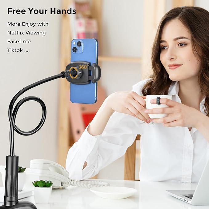 TONDA Phone Holder for Bed Desk, Gooseneck Phone Holder Stand with 33 inch Adjustable Flexible Long Arm Clip Clamp Bracket Mount for iPhone 15 Pro Max XR X 8 7 6 or Other 4-7" Devices