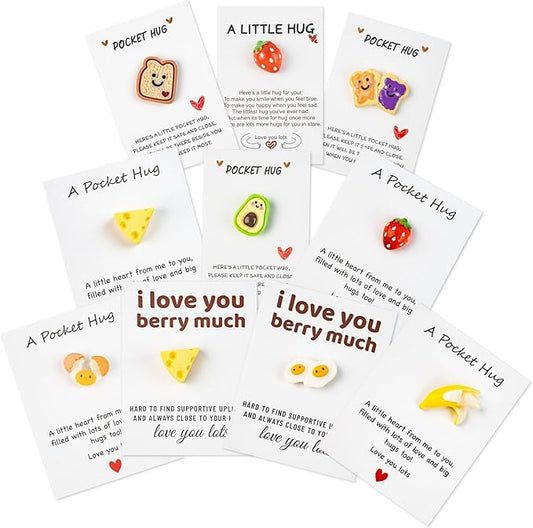 10 Sets Pocket Hug Card – DIY Mini Cute Size Food Themed, Motivation Gift for Encouragement Friendship & Emotional Support – Inspirational Keepsake for Friends Family Kids & Loved Ones