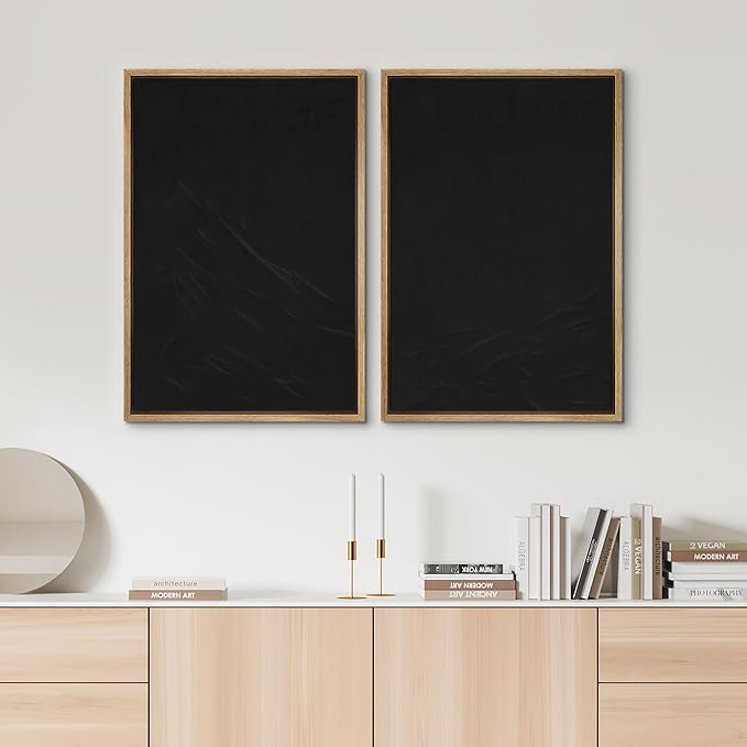 SIGNWIN Framed Canvas Print Wall Art Set Dark Black Color Field Landscape Abstract Shapes Illustration Modern Art Minimalism Decorative Nordic for Living Room, Bedroom, Office - 16"x24"x2 Natural