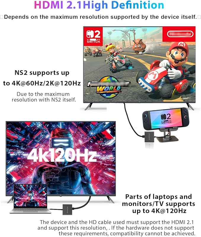 Switch 2 Dock+ Stand kit for Nintendo Switch 2 Portable Dock+HDMI 2.1/PD/USB A 3.2 Interface,Compatible with MASC/Laptops(Requires Manual firmware Update for NS2'S 21 Version)