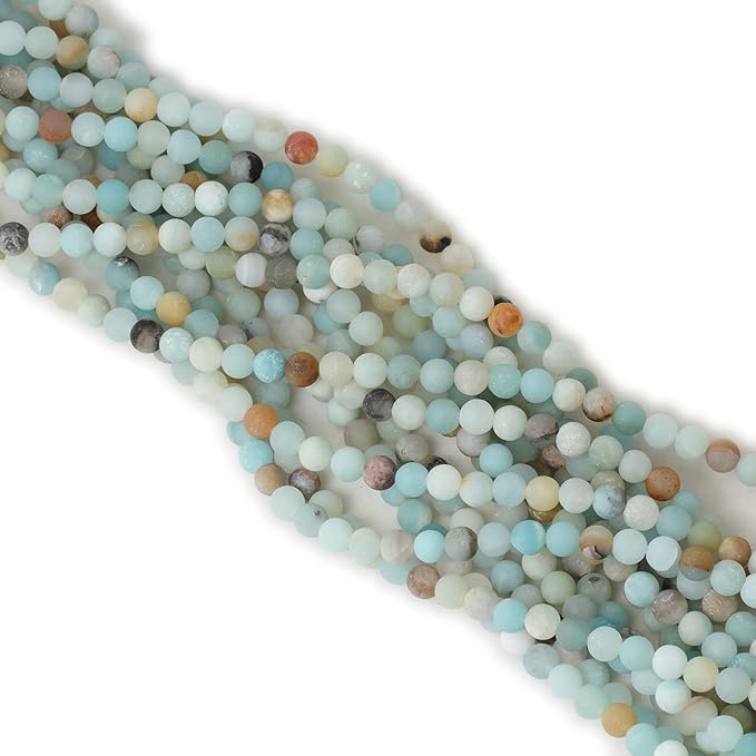 60PCS 6mm Natural Colorful Frosted Amazonite Gemstone Round Loose Beads Stone Beads for Jewelry Making DIY 1 Strand 15"