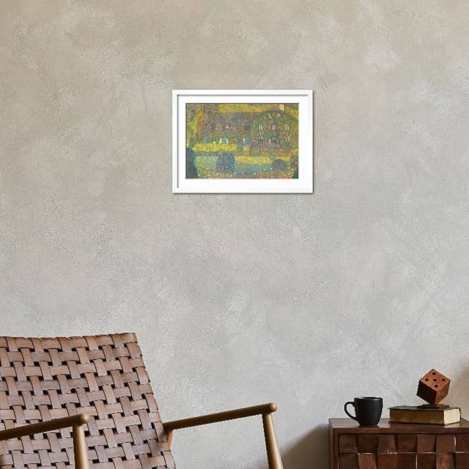 ART.COM Wall Art Print House in Attersee on White Frame by Gustav Klimt, 22" x 16"