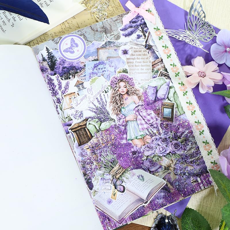 Lavender Cottagecore Sticker Book, 20 Sheets Junk Journal Stickers - Image 2
