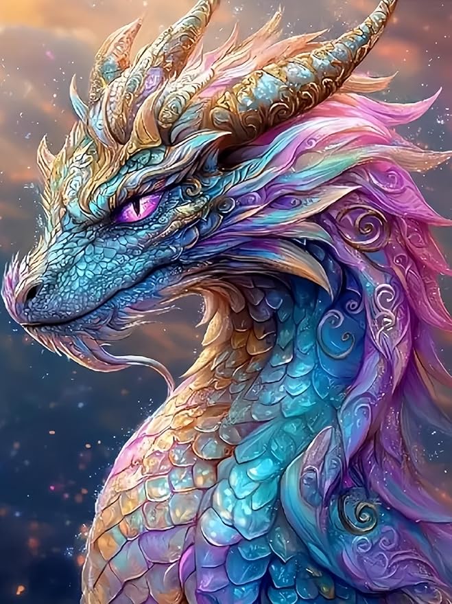 Dragon 5D DIY Diamond Painting Kits for Adults, Diamond Art Kits for Beginners, Full Drill Dot Painting Gem Art Kits for Home Wall Decor11.8 x15.7 Inch