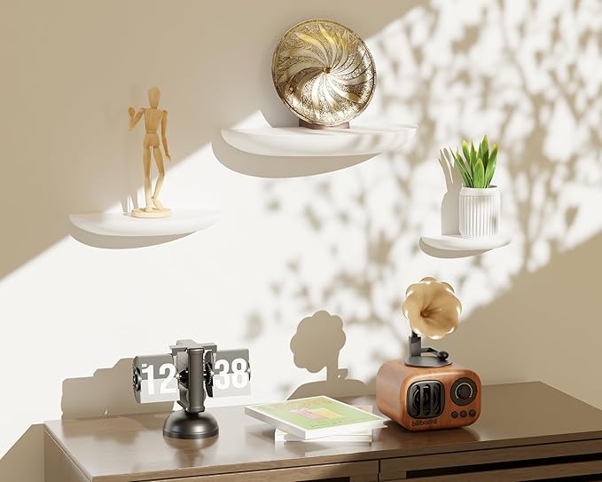 Solid Wood Half Round Floating Wall Shelves | Elegant Floating Shelves, Elevate Your Space. Perfect for Living Rooms, Bathrooms, Bedrooms, Offices, Children's Rooms