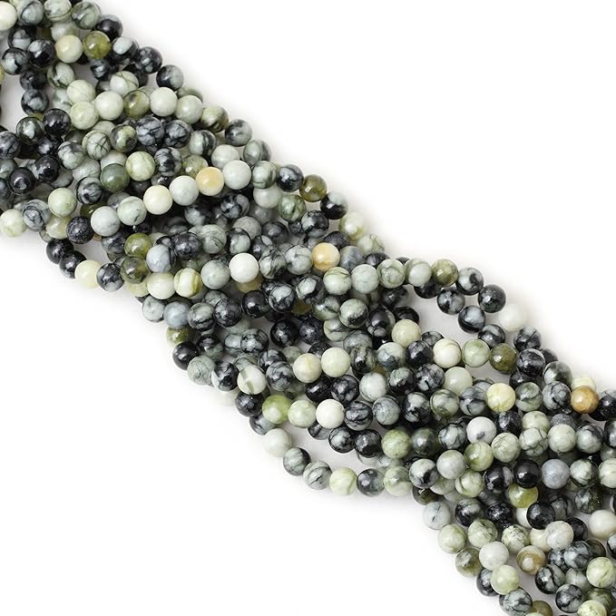 60PCS 6mm Natural Green Vine Jasper Round Loose Beads for Jewelry Making 1 Strand 15"