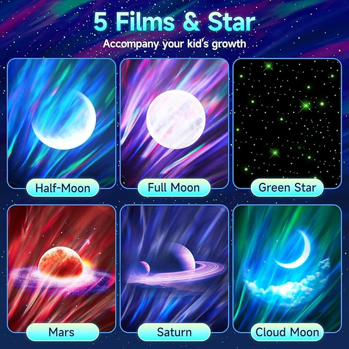 Northern Galaxy Light Projector, 300+Modes & 5 Films Star Projector, 15 White Noise & Bluetooth Northern Lights Projector,Moon Aurora Light Projector, Gifts Star Lights for Ceiling, Bedroom Decor