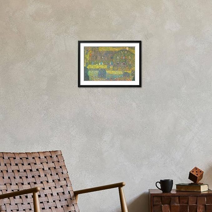 ART.COM Wall Art Print House in Attersee on Black Frame by Gustav Klimt, 22" x 16"