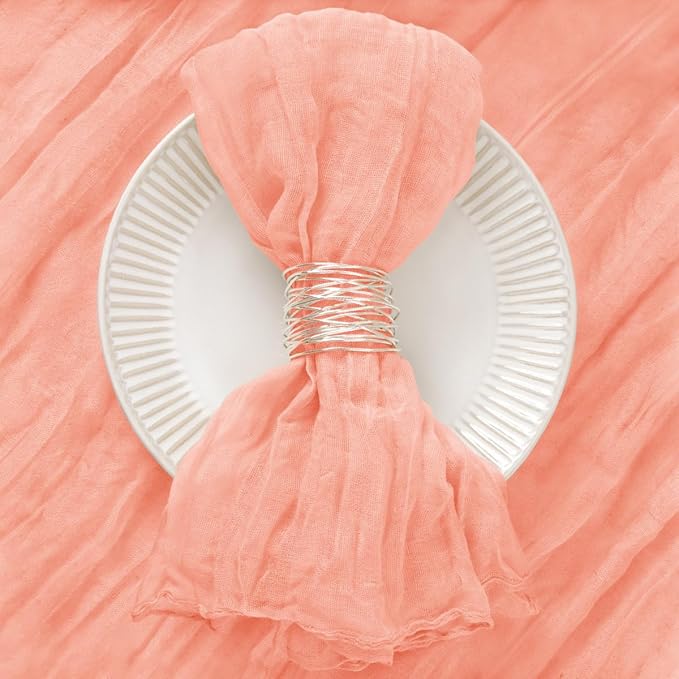 12 Pack Coral Pink Cheesecloth Napkins Fall Thanksgiving Cloth Napkins Set of 12 Dinner Table Napkins Bulk 21x21 Inches for Thanksgiving Wedding Bridal Shower Baby Shower Xmas Party