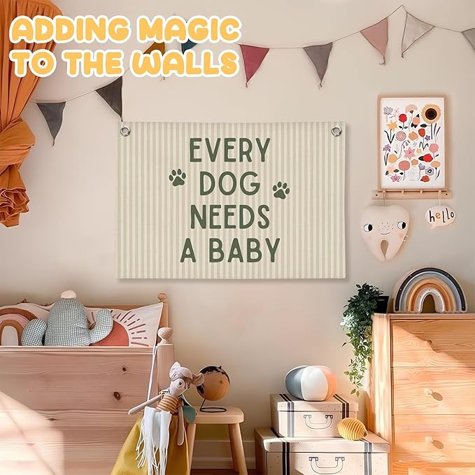 Baby Shower Decor, Pregnancy Announcement Babe Gender Reveal Shower Wall Hanging Canvas Banner Prints, Every Dog Needs a Baby Wall Art Decor for Newborn Babe Room Bedroom, 30x20 Inch