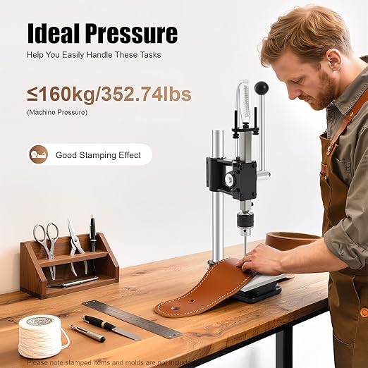 Leather Press, Leather Embossing Machine, Manual Press Puncher with PP Plate and Aluminum Plate, for DIY Craft, Punching, Pronging, Stamping Process