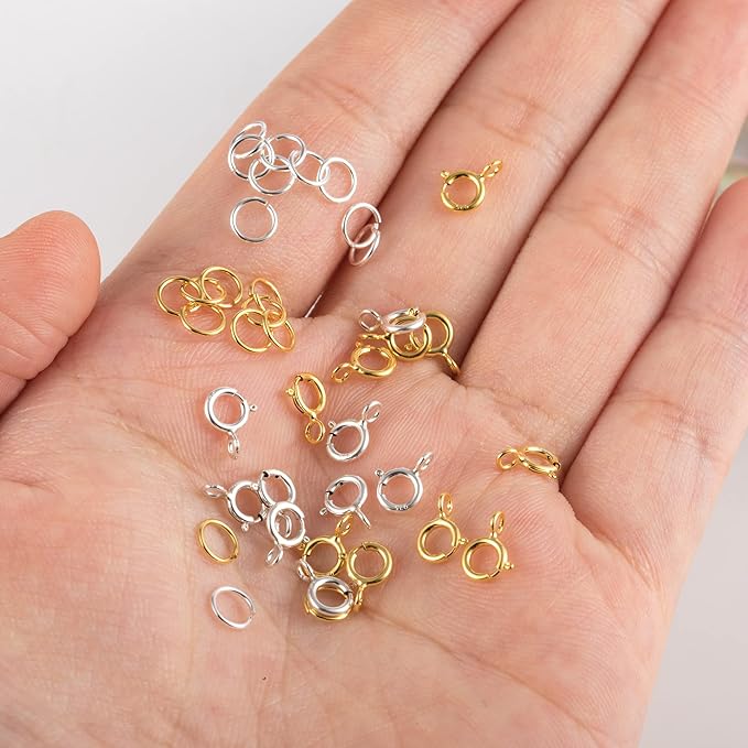40 Pcs Necklace Bracelet Spring Clasps with Open Jump Rings Set 5mm Jewelry Connectors for Jewelry Making (5mm Gold and Silver Clasps)