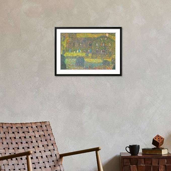 ART.COM Wall Art Print House in Attersee on Black Frame by Gustav Klimt, 29" x 21"