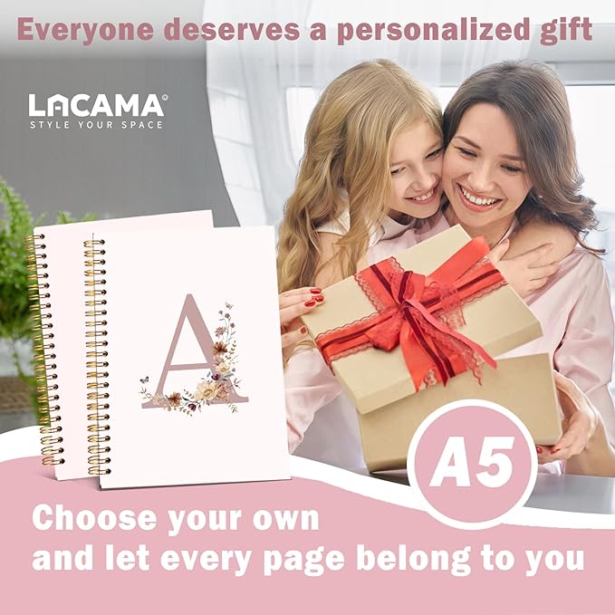 Lacama Pink Initial Letter A Notebook Journal, Aesthetic Wildflower Personalized Spiral Notebook, Customized Monogrammed Gifts, Birthday Gifts for Women, School Supplies, Office Supplies 5.5x8.3