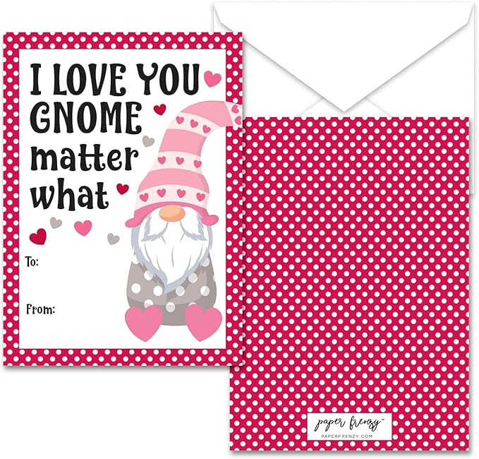 Paper Frenzy Gnome Themed Valentines - 25 pack WITH ENVELOPES