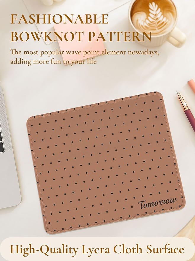 Cute Fashion Polka Dot Mouse Pad, Waterproof Aesthetics Dots Mouse Mat Design,Non-Slip Rubber Base Computer Simple Funny Mousepad,Wave Point Small Mouse Pad Desk Accessories,Brown
