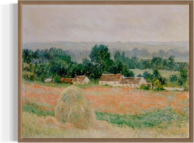 Haystack at Giverny Claude Monet Wall Art Print Poster, Impressionist Painting Wall Art Wall Decor, for Bedroom and Living room Bathroom Decor 115 (Haystack at Giverny, 11 x 14 inches, Wood Frame)