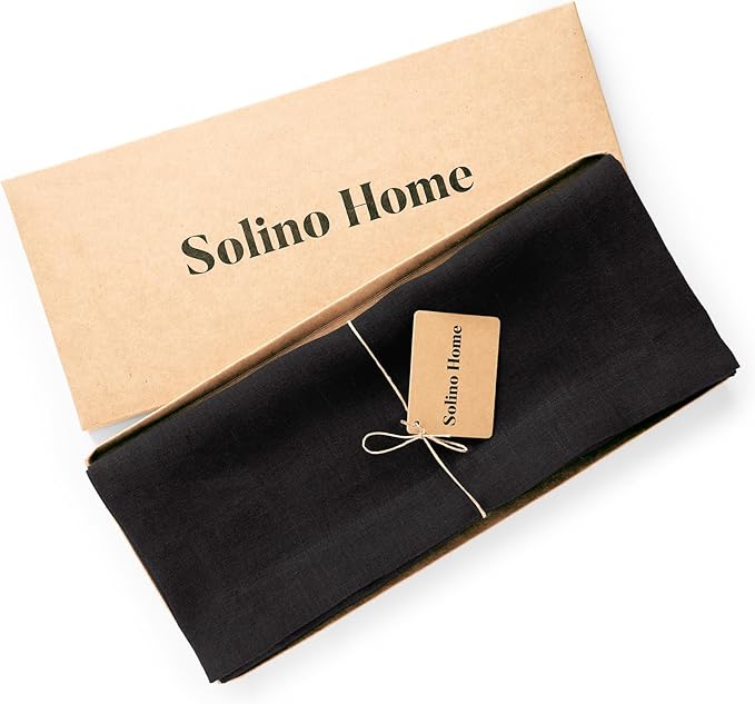 Solino Home Linen Black Table Runner 108 Inches Long - 100% Pure Linen Dining Table Runner 14 x 108 Inch for Winter, Spring - Sonoma