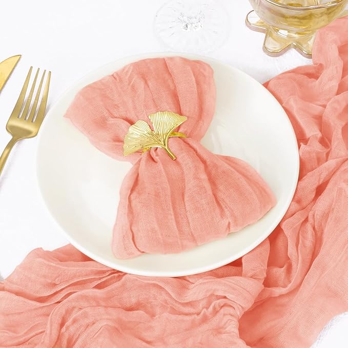 12 Pack Coral Pink Cheesecloth Napkins Fall Thanksgiving Cloth Napkins Set of 12 Dinner Table Napkins Bulk 21x21 Inches for Thanksgiving Wedding Bridal Shower Baby Shower Xmas Party
