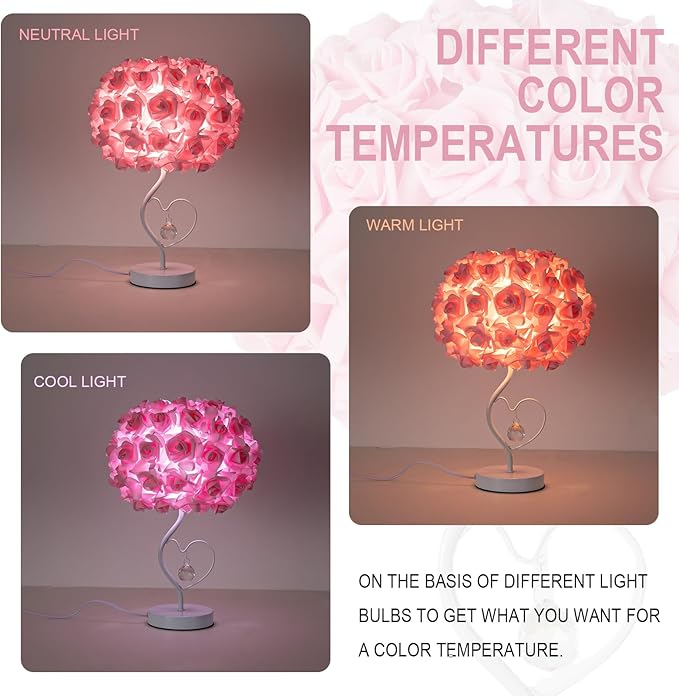Pink Rose Flower Lamp Romantic Bedside lamp Princess Table Flower Lamp for Nightstand Desk Light for Bedroom Women Girl Dating Christmas Gift Party Wedding Decor Living Room Office