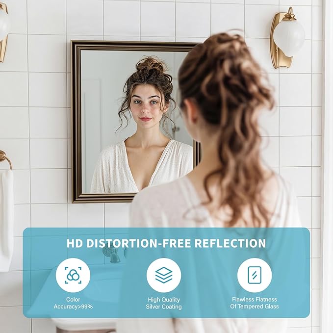 Retro Copper Effect Framed Wall Mirror, 16x20 Rectangle Mirror, Anti-desilvering Tempered Glass, Sustainable&Sturdy Frame, Anti-Rust, HD Reflection &3min Fast Setup for Bathroom Living Room