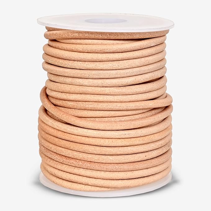 GENIQUE Real/Genuine Round Leather String Cord for Necklace, Bracelets, Jewelry, Kumihimo Braiding, DIY Projects (10 Metres) (3mm, Natural)