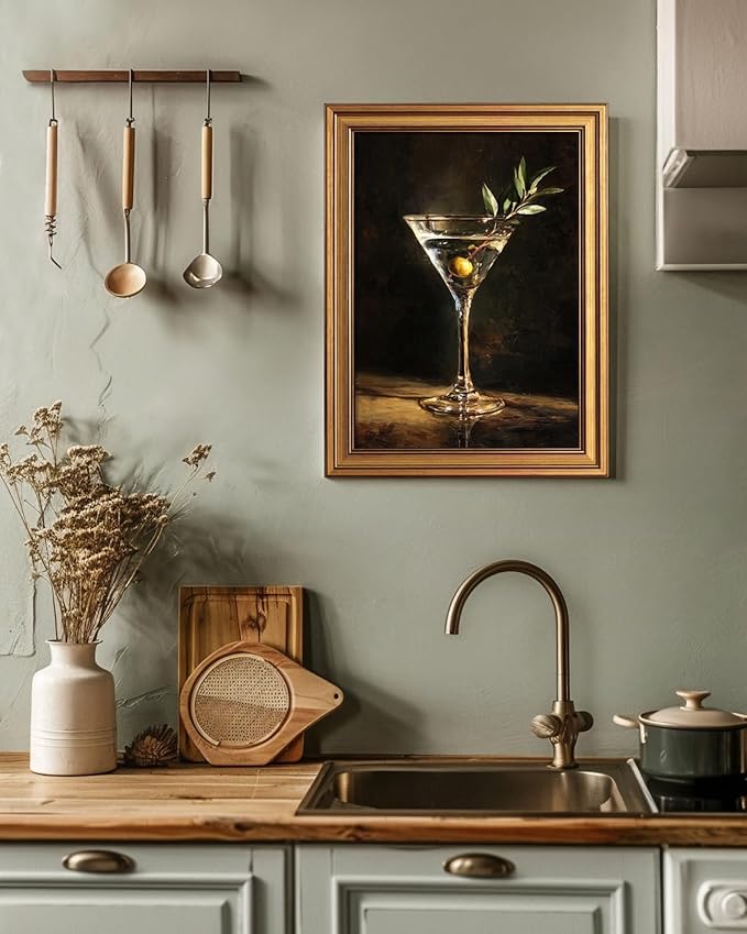 Bzstyleart Vintage Wall Art Decor for Living Room, Martini Framed Wall Art Room Decor Aesthetic,Framed Cocktail Artwork,Bedroom Painting Pictures12 x 16 Inch