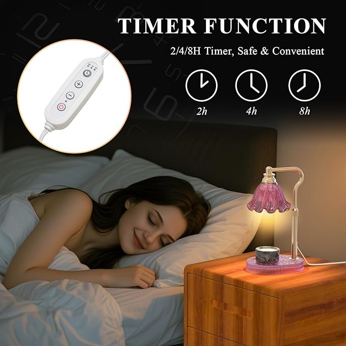 Candle Warmer Lamp with Adjustable Height - Flameless 4-Level Dimmable Wax Warmer, Timer Function & Stylish Design in Multiple Colors(Purple)