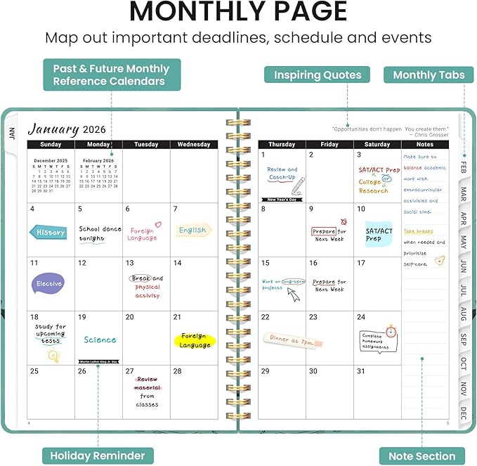 2026 Planner, Weekly and Monthly Calendar Planner for Women, Jan 2026 - Dec 2026, Hardcover Planning Agenda book with Tabs, Spiral Bound, Inner Pocket, Perfect for School Office Supplies, 6.3" x 8.5" - Depths Whale
