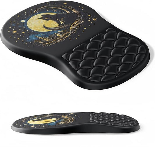 Ergonomic Mouse Pad Wrist Support with Massage Design,Cute Cat Wrist Rest Pain Relief Mousepad with Memory Foam,Mousepad for Wireless Mouse
