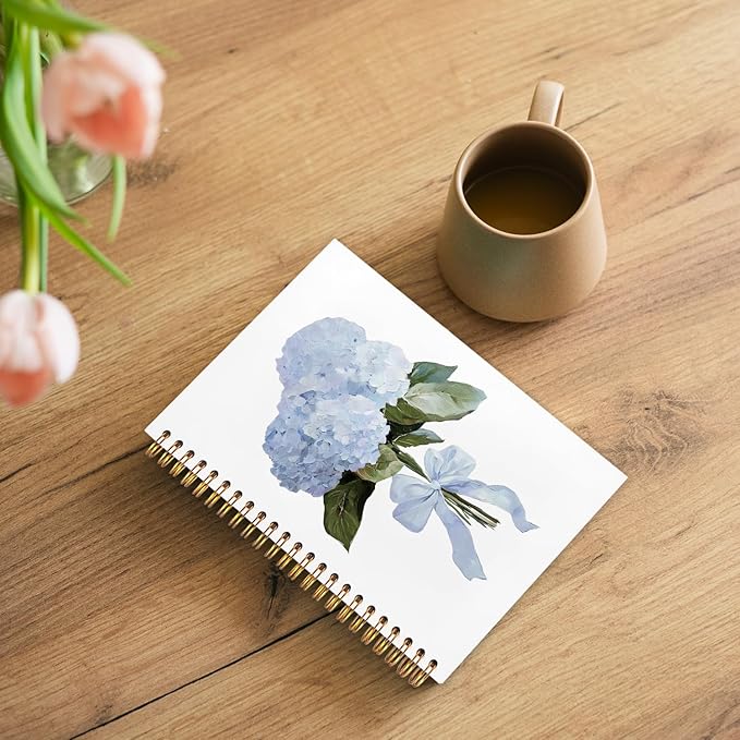 Coquette Bow Blue Hydrangea Notebook,Hydrangea Gifts, Aesthetic Hydrangea Flower Spiral Notebook Journal for Note Taking, Coquette Girly Office Supplies, 5.5x8.3 Inch