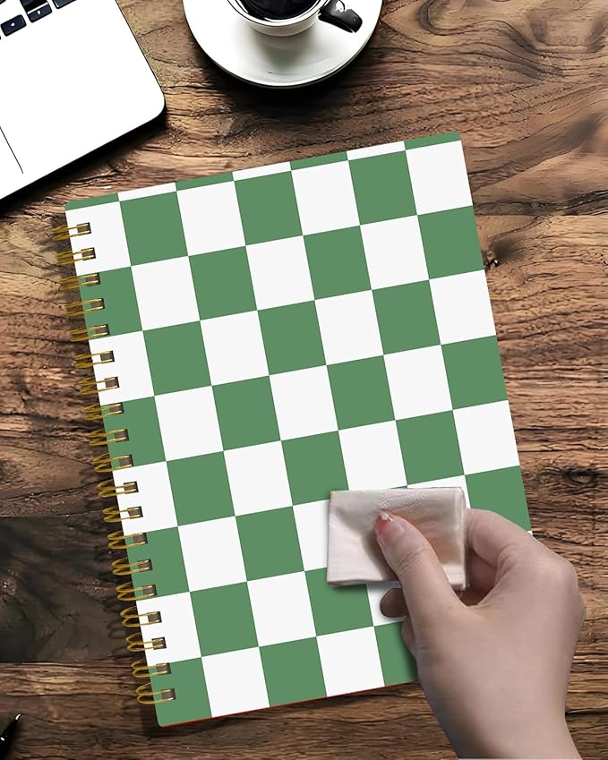Spiral Journal Notebook,A5 Hardcover Lined Journals for Women 6 x 8.3 in,60 Sheets 120 Pages Thick Paper,Cute College Ruled Writing Notebook for Office Work School(Green Checkered)