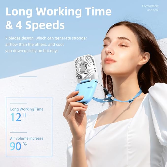 FADACHY Portable Fan Rechargeable, Mini Handheld Fan 3000mAh Battery Operated Small Desk Fan for Office Outdoor Indoor