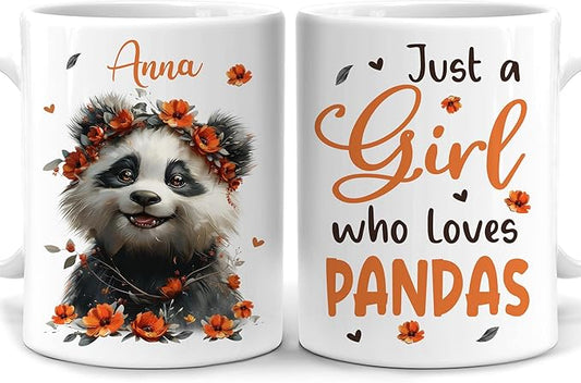 Hyturtle Personalized Cute Panda Coffee Mug - Just A Girl Who Loves Pandas - Animal Lover Gift for Women - Birthday - Custom Ceramic Cup 11oz - 15oz