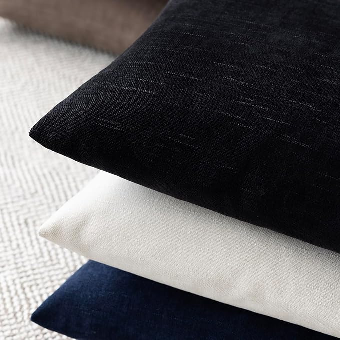 Foindtower Pack of 2 Soft Textured Throw Decorative Pillow Covers Lumbar Accent Solid Cushion Cover Cozy Farmhouse Pillow Case with Zipper for Couch Sofa Bedroom Living Room 12x20 Inch, Black