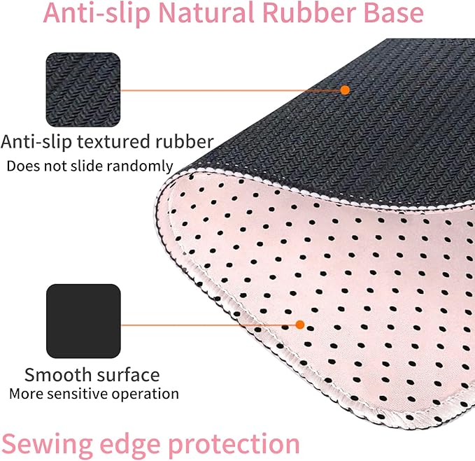 Seorsok Cute Pink Mouse Mat,Premium Textured Mouse Pads for Office Laptop,Washable Square Mousepads with Extended Stitched Edges Non Slip Rubber Base 9.5"x7.8"x0.12"Inch,Black Polka Dot Design