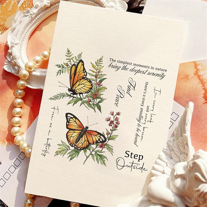 Butterfly Flower Grass Stamps and Cutting Dies for Card Making DIY Transparent Silicone Clear Stamp and Metal Die Cuts Sets for Scrapbooking Paper Greeting Cards Decor Seals Craft Supplies