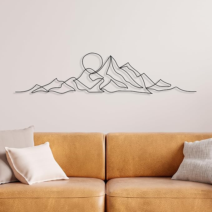 DecoSoul Mountain Large Metal Wall Art - Minimalist Mountain Range View, Unique Home Decor for Living Room - Metal Wall Hanging, Housewarming Gift