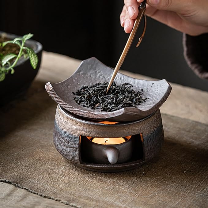 Ceramic Tea Stove Warmer Set,Cedar and Burner, Multi-Functional Teapot and Heater, Natural Calming Effect Scents Diffuser with Tealight Holder for Home Office Hotel