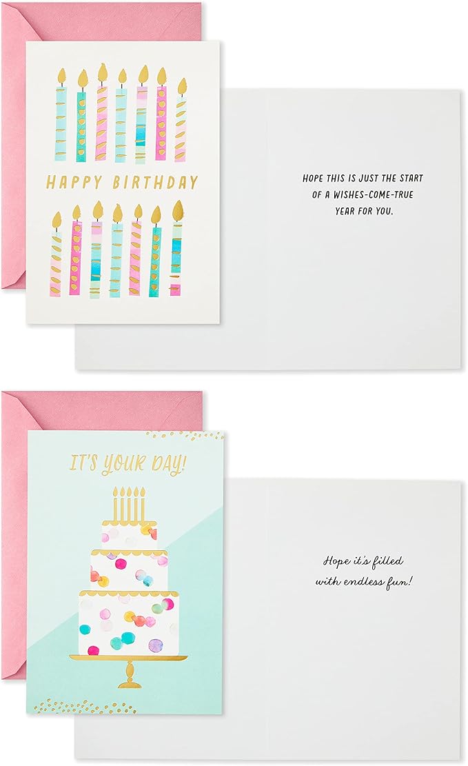 Hallmark Birthday Cards Assortment, 16 Cards with Envelopes (Cake, Candles, Balloons)