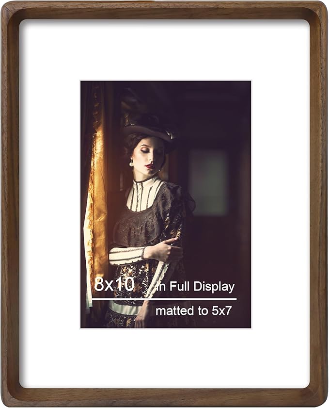 8x10 Picture Frame Natural Walnut Wood with Mat for 5x7, Original Natural Solid Wood 8 by 10 Photo Frames with Tempered Glass Cover for Wall and Tabletop Display
