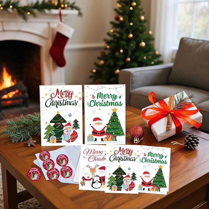 24 Pack of Christmas Cards Holiday Greeting Cards with Envelopes & Stickers 4 x 6 inch Winter Blank Note Cards for Xmas Holiday Party Invitation Supplies