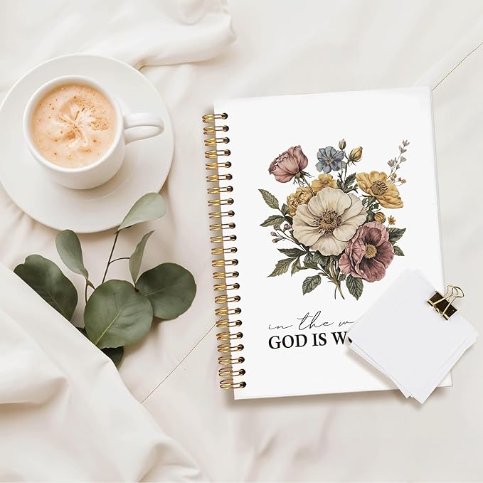 Bible Journal for Women,Bible Journal,Prayer Bible Supplies Journal,God is Working Vintage Floral Church Notes Notebook,Bible Study Journal for Women,Spiral Faith Notebook for Bible Notes & Prayer A5 5.5x8.3"