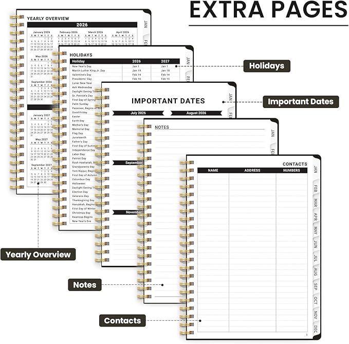 2026 Planner, Weekly and Monthly Calendar Planner for Women, Jan 2026 - Dec 2026, Hardcover Planning Agenda book with Tabs, Spiral Bound, Inner Pocket, Perfect for School Office Supplies, 8.5" x 11" - Midnight Bloom