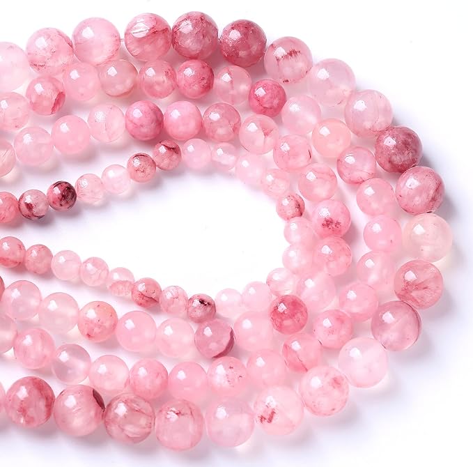45PCS 8mm Natural Rose Pink Persian Jade Gemstone Round Loose Spacer Beads for Jewelry Making Healing Energy Stone Beads DIY Bracelets Necklaces 15"