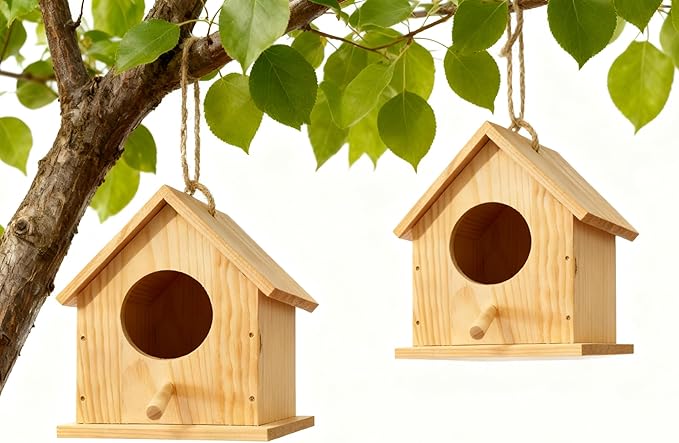 YUEYARIT Birdhouse Kit, 2 Sets of DIY Wooden Bird House Kits, Painting, Graffiti Woodworking Kits, Handcraft Bird Feeder Sets, Christmas Woodworking Kits Gifts
